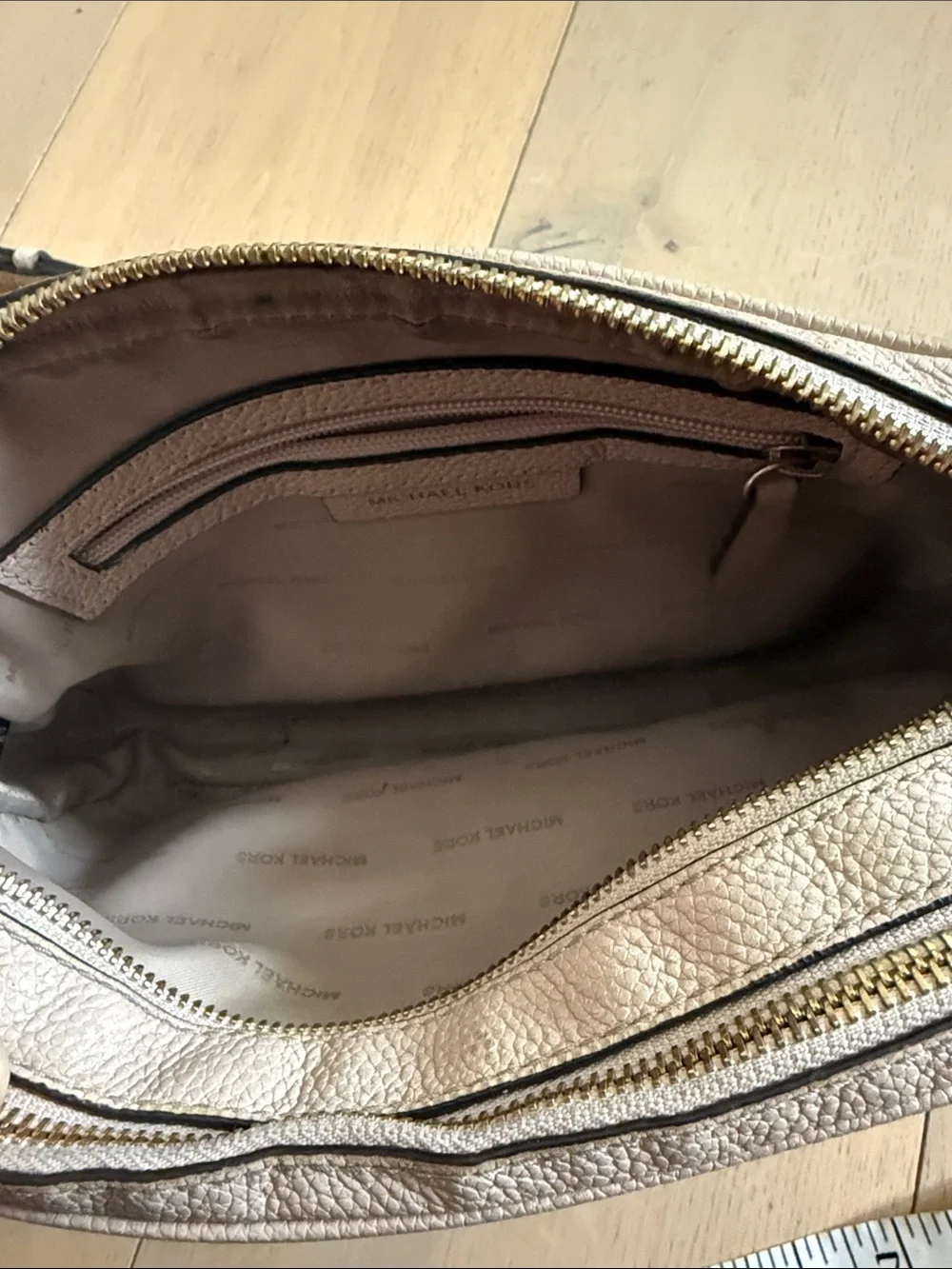 Michael Kors Taupe Pebbled Leather Crossbody with Gold Chain